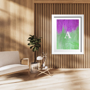 Poster Lettre initiale Monogramme moderne violet vert