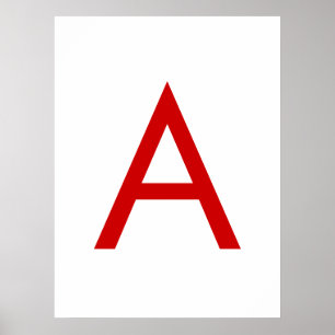 Poster Lettre initiale Monogramme rouge blanc moderne cla