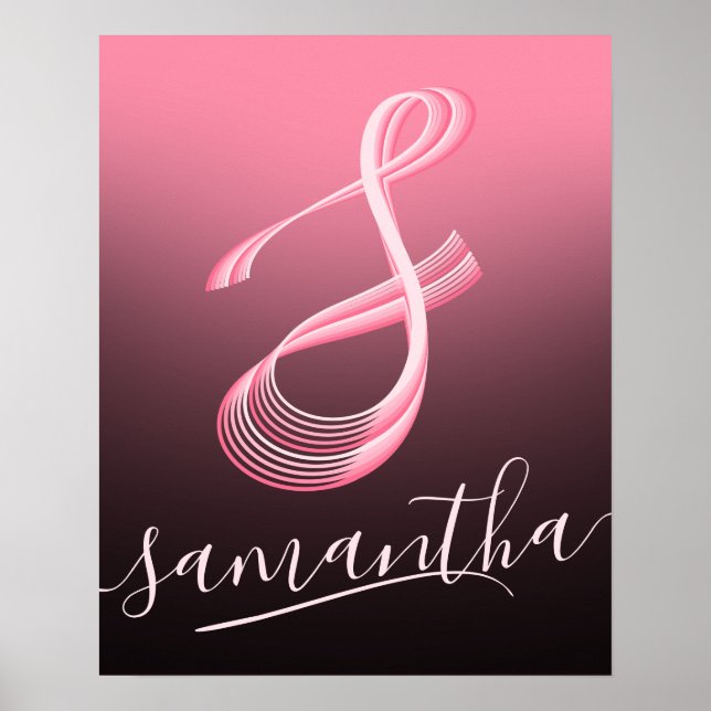 Poster Lettre initiale Pink Script Nom unique Monogramme (Devant)