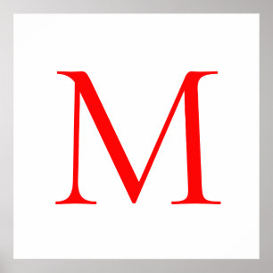 Poster Lettre initiale rouge blanc monogrammé professionn