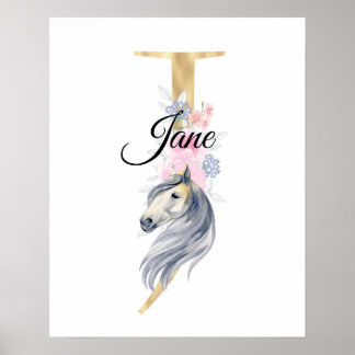 Poster Lettre J monogramme de nom personnalisé avec cheva