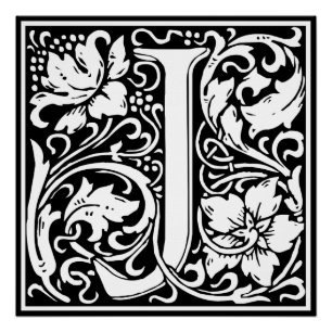 Poster Lettre J Monogramme médiéval Art Nouveau