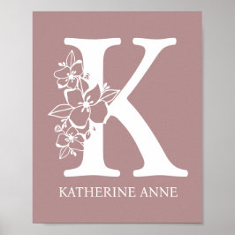 Poster Lettre K Floral Monogramme Nom Pépinière Moderne
