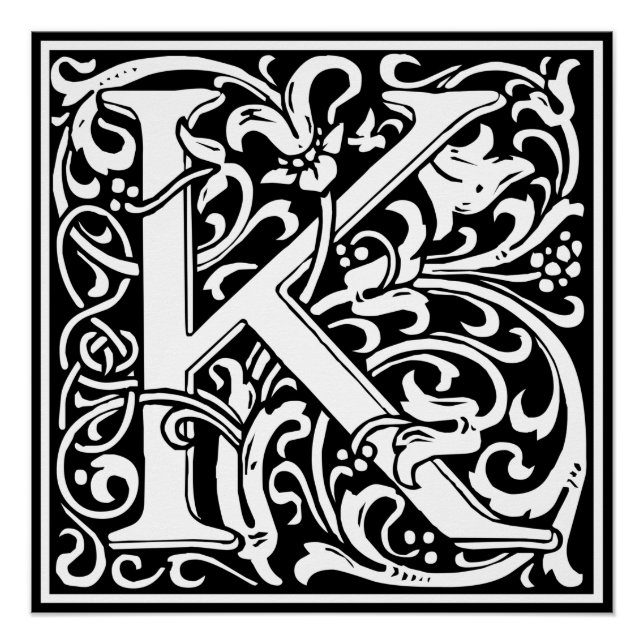 Poster Lettre K Monogramme médiéval Art Nouveau (Devant)