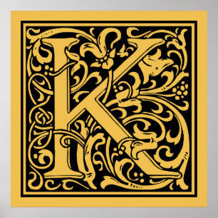 Poster Lettre K Monogramme Médiéval Art Nouveau