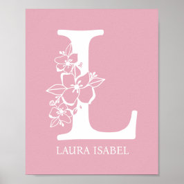 Poster Lettre L Floral Monogramme Nom Pépinière Moderne