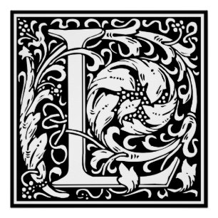 Poster Lettre L Monogramme médiéval Art Nouveau