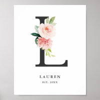 Lettre L Monogramme Peach Florals Nursery