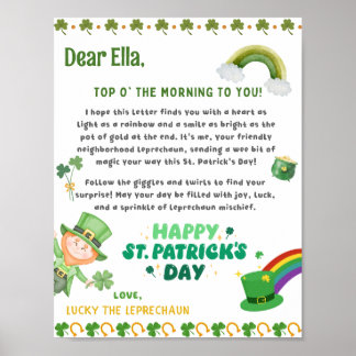 Poster Lettre leprechaun de St Patrick personnalisée