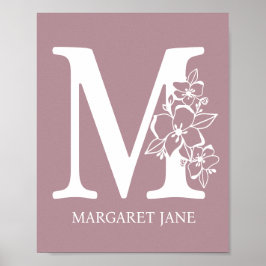Poster Lettre M Floral Monogramme Nom Pépinière Moderne