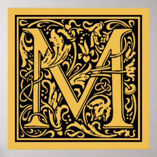 Poster Lettre M Monogramme Médiéval Vintage Initiale