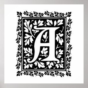 Poster Lettre médiévale élégante A de manuscrit lumineux
