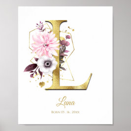 Poster Lettre monogramme L Pétrole or et pépinière rose f