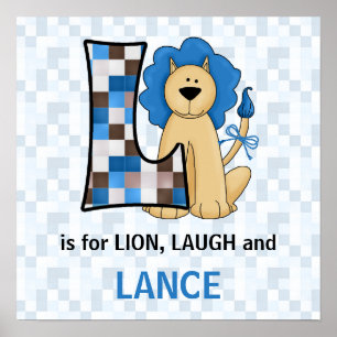 Poster Lettre Monogramme Lion Bleu Chambre de Bébé
