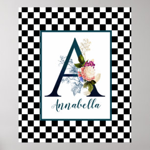 Poster LETTRE MONOGRAPHIQUE Florale A fantaisie en carton