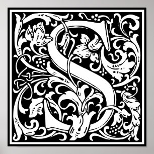 Poster LETTRE MONOGRAPHIQUE Florale Alphabet S