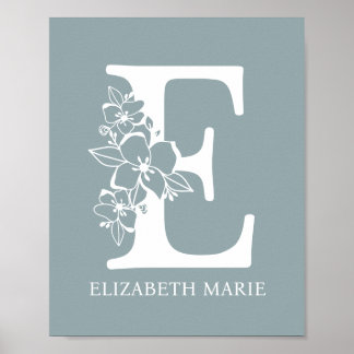 Poster LETTRE MONOGRAPHIQUE Florale E Nom Pépinière Moder