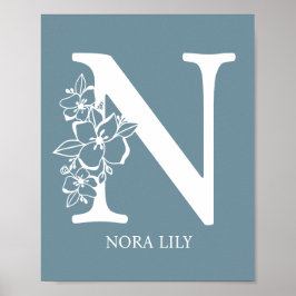 Poster Lettre N Monogramme Floral Nom Pépinière Moderne