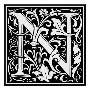 Poster Lettre N Monogramme médiéval Art Nouveau