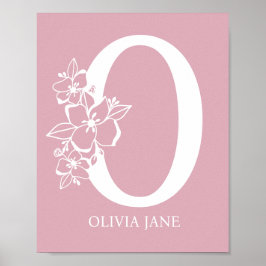 Poster Lettre O Floral Monogramme Nom Pépinière Moderne
