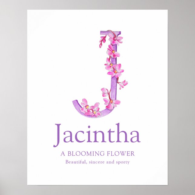 Poster Lettre orchidée J Jacintha nom personnalisé signif (Devant)