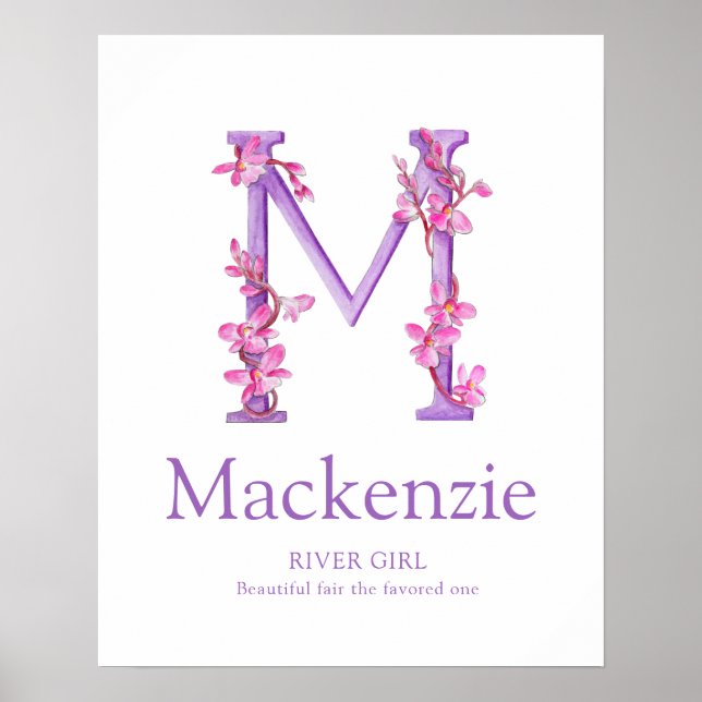 Poster Lettre orchidée M Nom personnalisé Mackenzie (Devant)