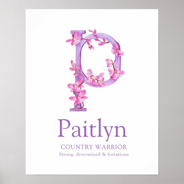Poster Lettre orchidée P Nom personnalisé signifiant (Devant)