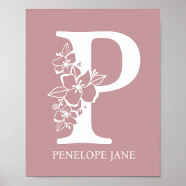 Poster Lettre P Floral Monogramme Nom Pépinière Moderne