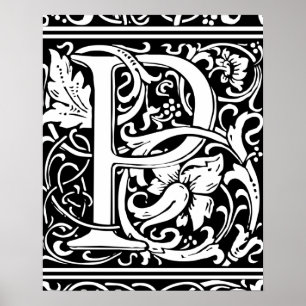 Poster Lettre P Monogramme médiéval Art Nouveau