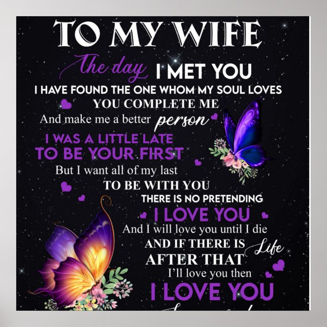 Poster Lettre personnalisée à ma femme, cadeau d'annivers (Devant)
