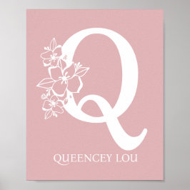 Poster Lettre Q Floral Monogramme Nom Nursery Moderne