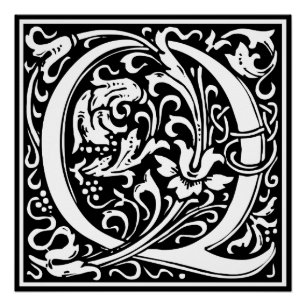 Poster Lettre Q Monogramme médiéval Art Nouveau