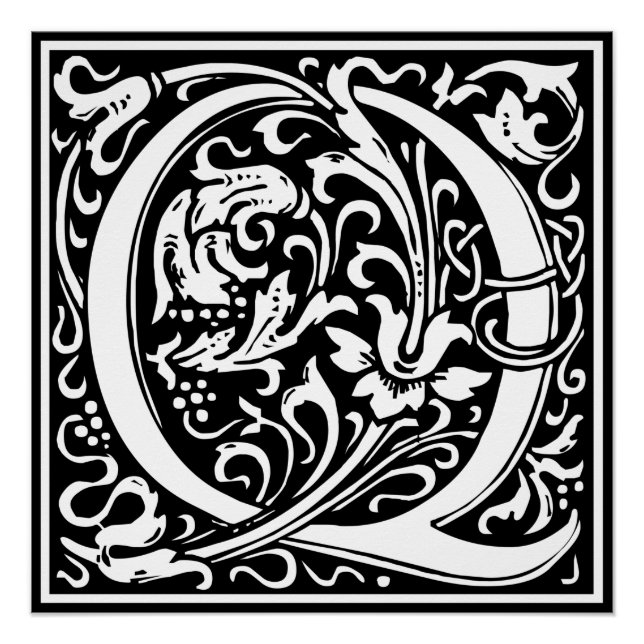 Poster Lettre Q Monogramme médiéval Art Nouveau (Devant)