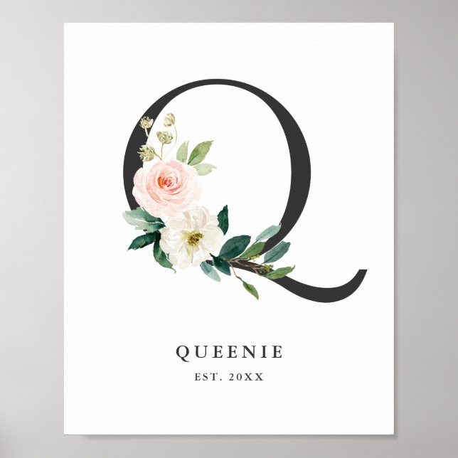 Poster Lettre Q Monogramme Peach Florals Peach Nursery (Devant)