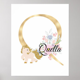 Poster Lettre Q monogramme personnalisé avec poney