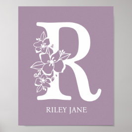 Poster Lettre R Floral Monogramme Nom Pépinière Moderne