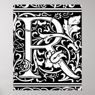 Poster Lettre R Monogramme Art Nouveau Médiéval