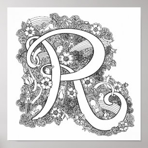 Poster Lettre R monogramme enchevêtrement couleur d'art d