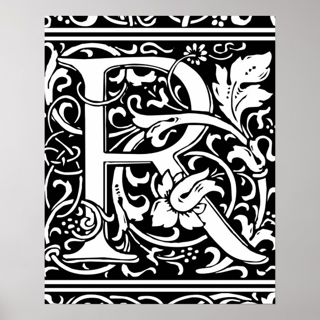 Poster Lettre R Monogramme médiéval Art Nouveau (Devant)