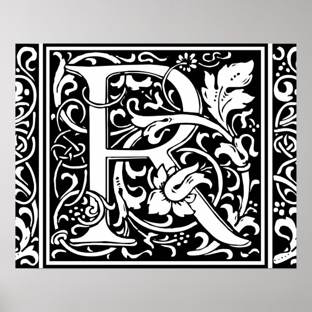 Poster Lettre R Monogramme médiéval Art Nouveau (Devant)