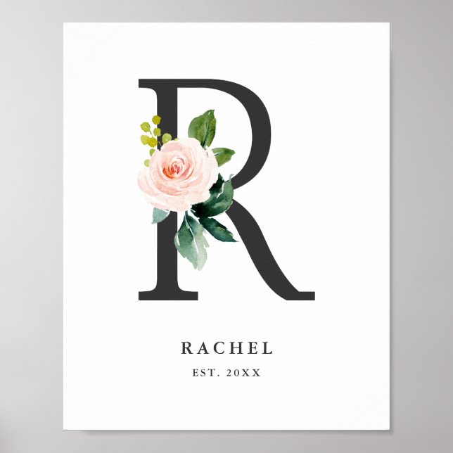 Poster Lettre R Monogramme Peach Florals Nursery (Devant)