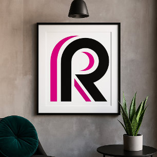 Poster Lettre R rose et noire