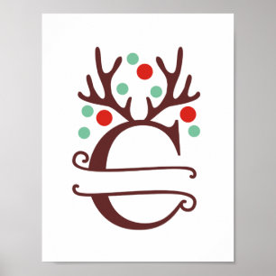 Poster Lettre renne personnalisée C Monogramme fractionné