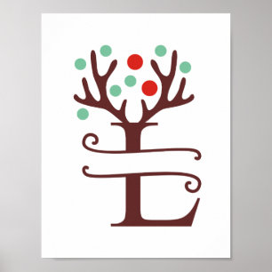 Poster Lettre renne personnalisée L Monogramme fractionné