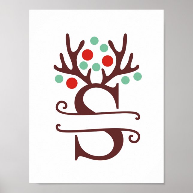 Poster Lettre renne personnalisée S Monogramme fractionné (Devant)