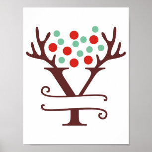 Poster Lettre renne personnalisée Y Monogramme fractionné