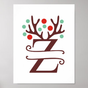 Poster Lettre renne personnalisée Z Monogramme fractionné