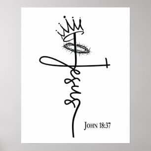 Poster LETTRE ROI JÉSUS-CHrétienne À LA MAIN Noire Blanc