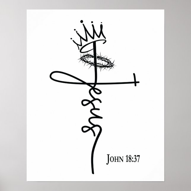 Poster LETTRE ROI JÉSUS-CHrétienne À LA MAIN Noire Blanc (Devant)