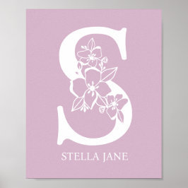 Poster Lettre S Floral Monogramme Nom Pépinière Moderne